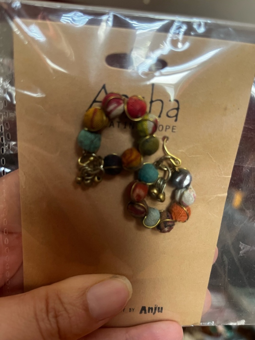 Multicolor Beaded earrings  - Colorful Fabric Beads